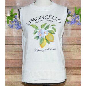 Women's Lemon Graphic Sweater Vest Crew Neck Sleeveless Pullovers Size XS